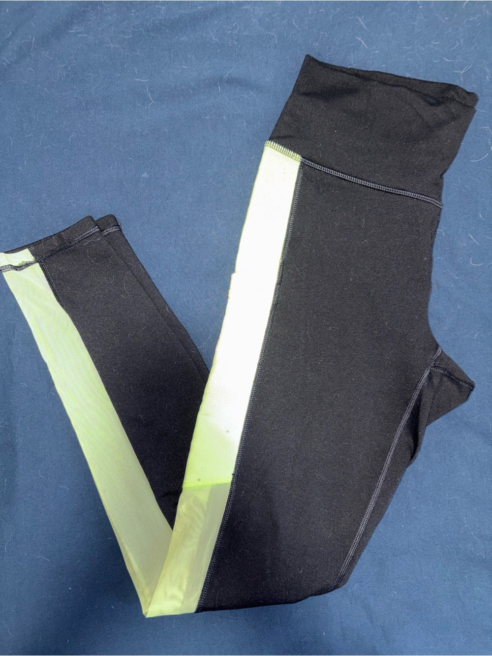 Fabletics Black Leggings with Neon Yellow Side Stripe